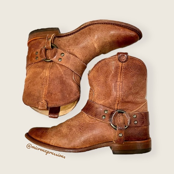 $388 Frye Wyatt Harness Cognac Brown Leather Cowboy Western Short Ankle Boot - Picture 13 of 13